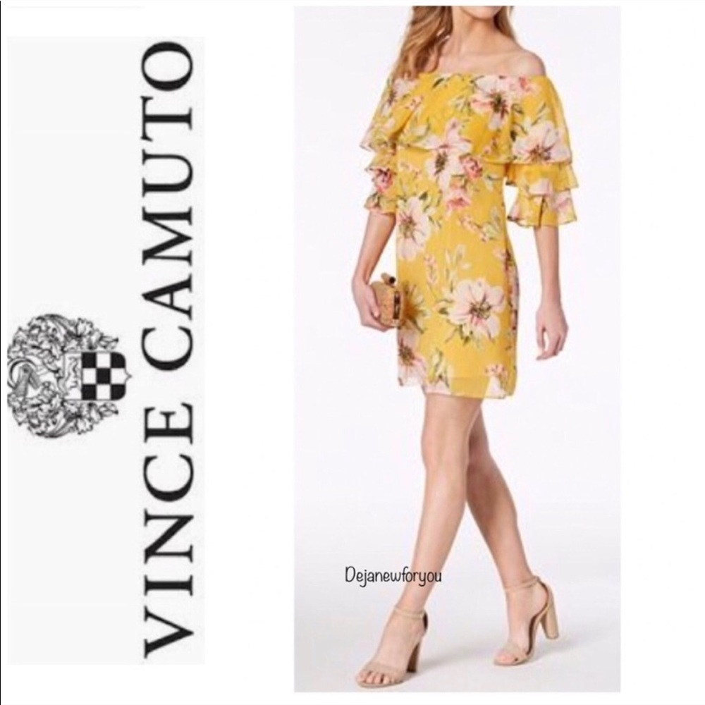 Vince Camuto Floral Printed Flounce Dress